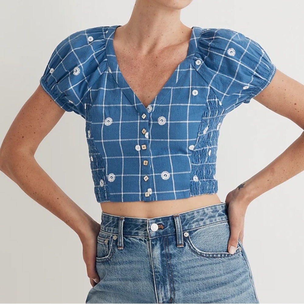 Madewell Blue Plaid Crop Top